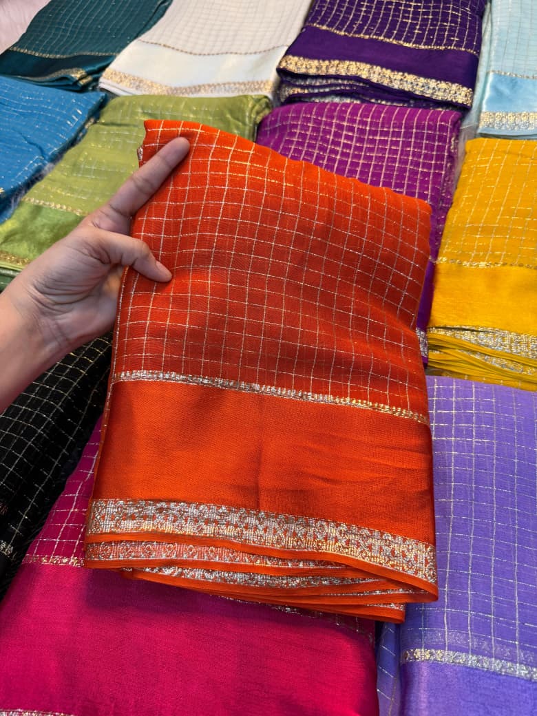 Elegant Bloom Georgette Saree With Running Blouse = ORANGE