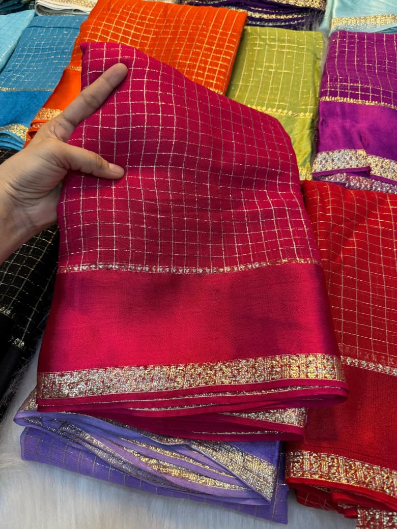 Elegant Bloom Georgette Saree With Running Blouse = PINK