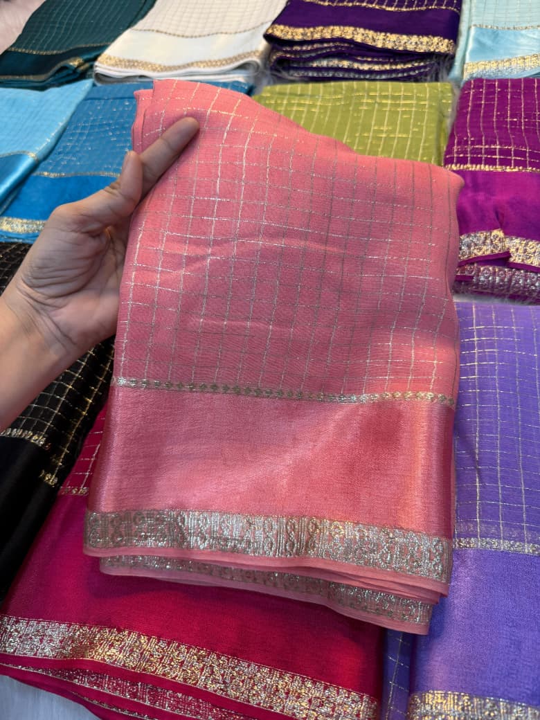 Elegant Bloom Georgette Saree With Running Blouse = LIGHT PINK