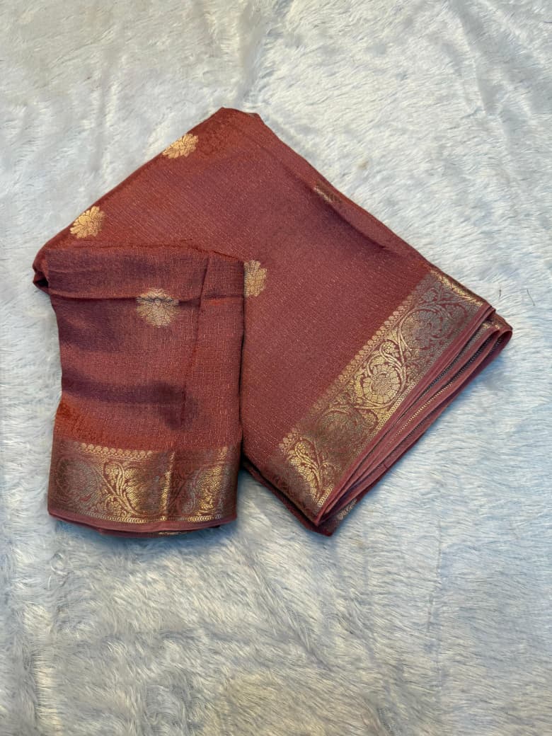 Elegant Pure Viscose Soft Jute Khadi Saree with Heavy Border & Jacquard Butta - ROSE GOLD