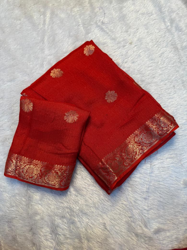 Elegant Pure Viscose Soft Jute Khadi Saree with Heavy Border & Jacquard Butta - RED
