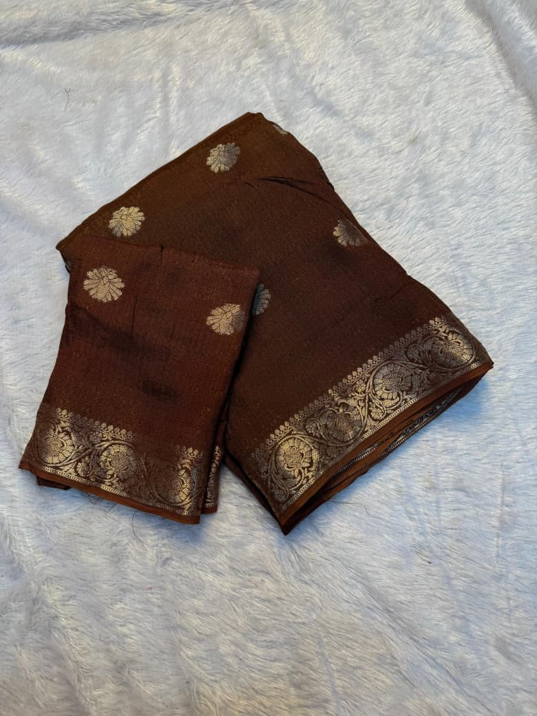Elegant Pure Viscose Soft Jute Khadi Saree with Heavy Border & Jacquard Butta - BROWN