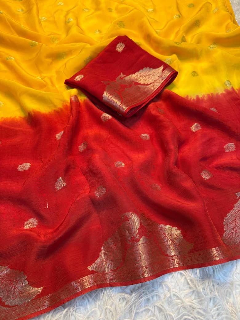 Pure Viscose Weaving Jacquard Saree with Matching Blouse – Premium 2D Concept Saree - YELLOW