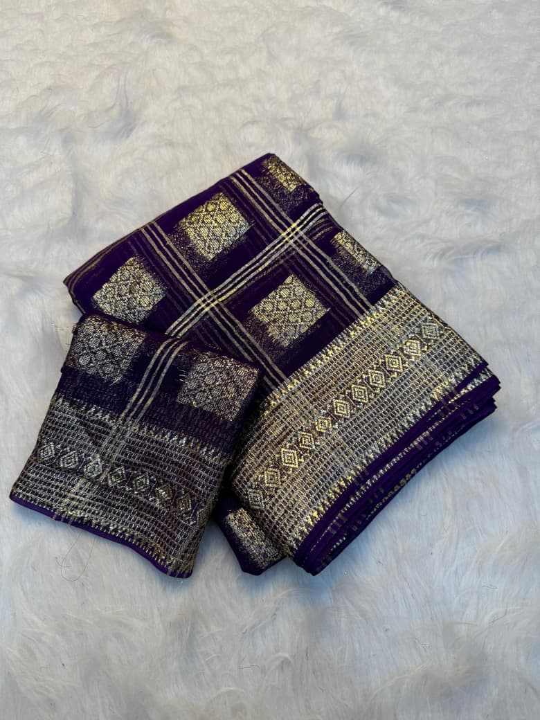 Traditional Luxury Silk Saree with Intricate Woven Motifs and Sophisticated Ethnic Appeal - PURPLE