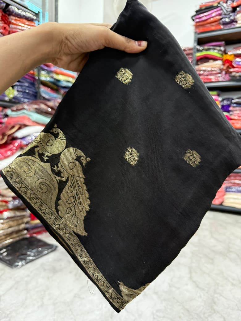 Elegant Pure Viscose Crepe Silk Saree with Running Blouse - BLACK