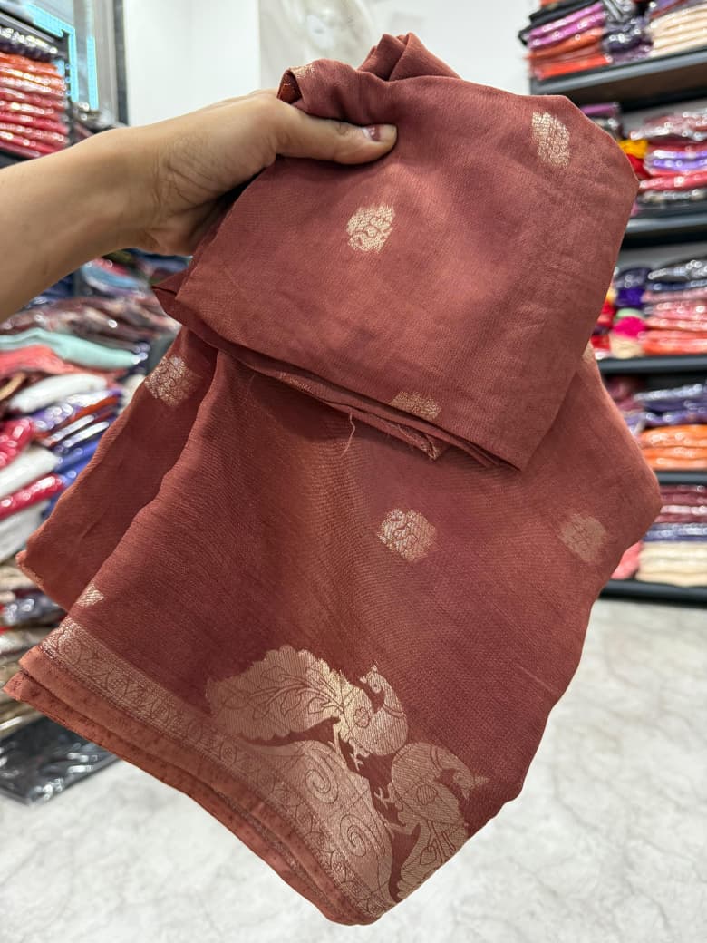 Elegant Pure Viscose Crepe Silk Saree with Running Blouse - BROWN