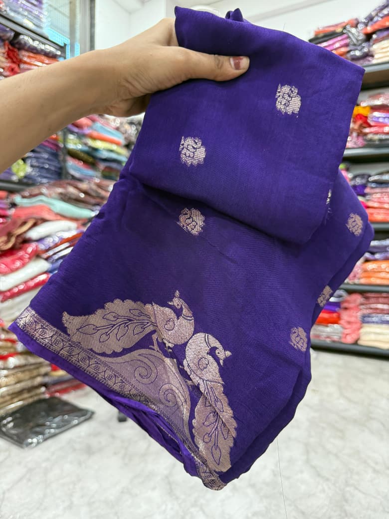 Elegant Pure Viscose Crepe Silk Saree with Running Blouse - PURPLE