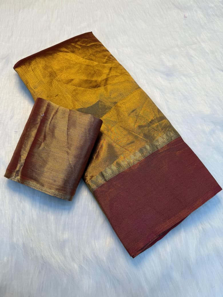 Elegant Soft Silk Saree with Rich Woven Border & Traditional Zari Finish - BROWN
