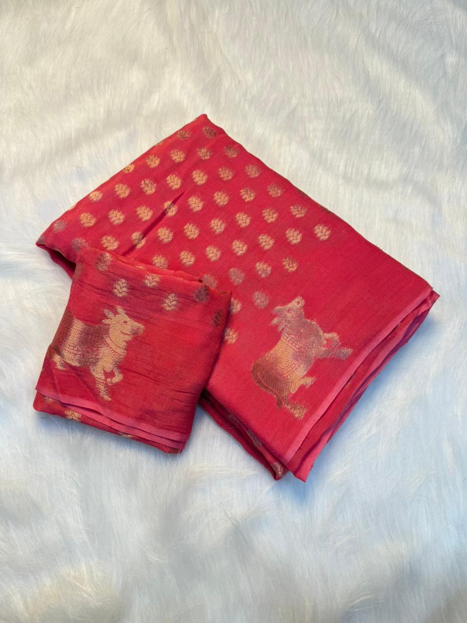 Elegant Viscose Dola Crepe Silk Saree with Chit Pallu & Zari Border - PINK