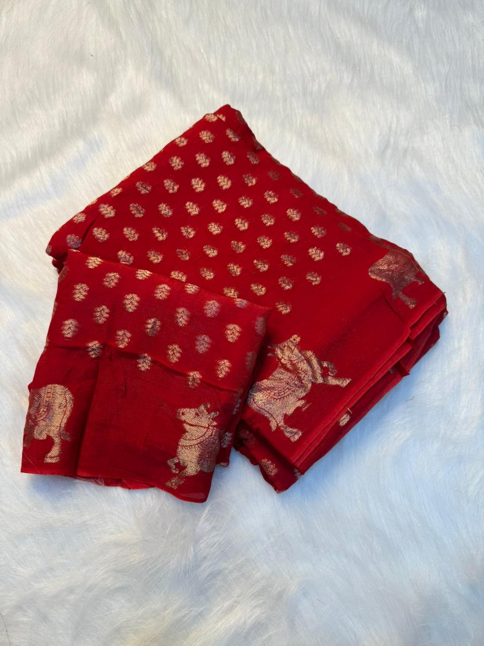 Elegant Viscose Dola Crepe Silk Saree with Chit Pallu & Zari Border -RED
