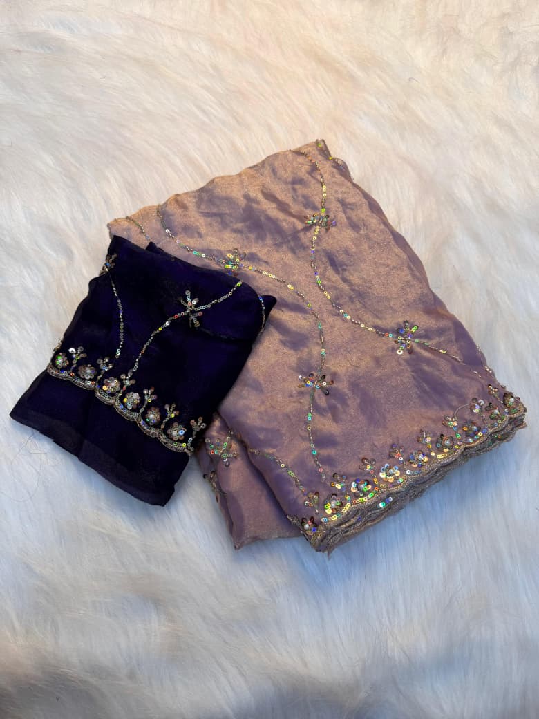 Pure Soft Star Georgette Rangoli Silk Saree with Elegant Contrast Embroidery Work Blouse - PINK