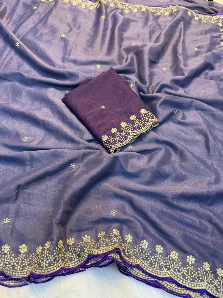 Heritage Function Wear Pure Soft Rangoli Silk Embroidery n Sequence Work Designer Saree With Blissful Blouse Piece - UN - Purple