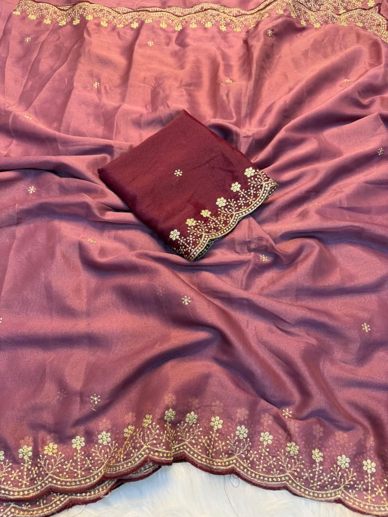 Heritage Function Wear Pure Soft Rangoli Silk Embroidery n Sequence Work Designer Saree With Blissful Blouse Piece - UN - Pink