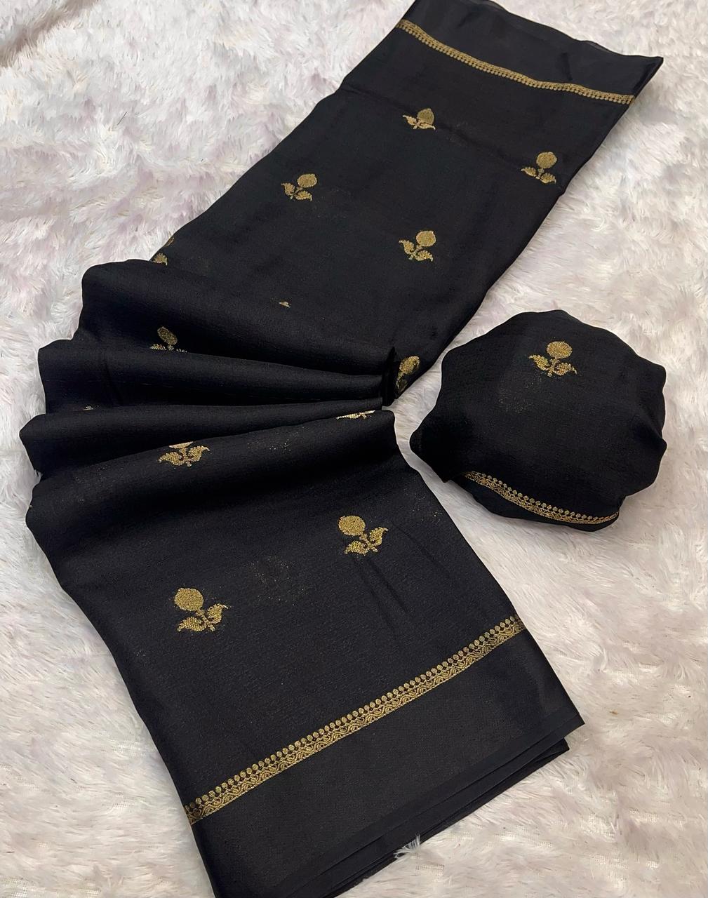 Elegant Woven Designer Saree with Minimal Motif Detailing and Rich Border : BLACK