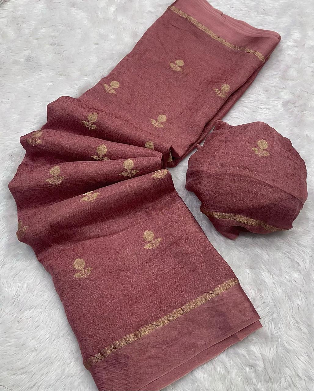 Elegant Woven Designer Saree with Minimal Motif Detailing and Rich Border :  PEACH