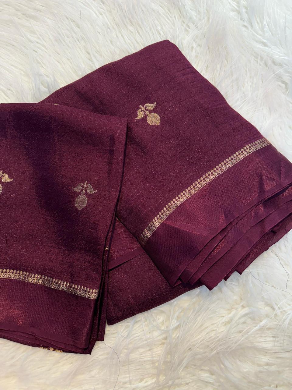 Elegant Woven Designer Saree with Minimal Motif Detailing and Rich Border :  MAROON