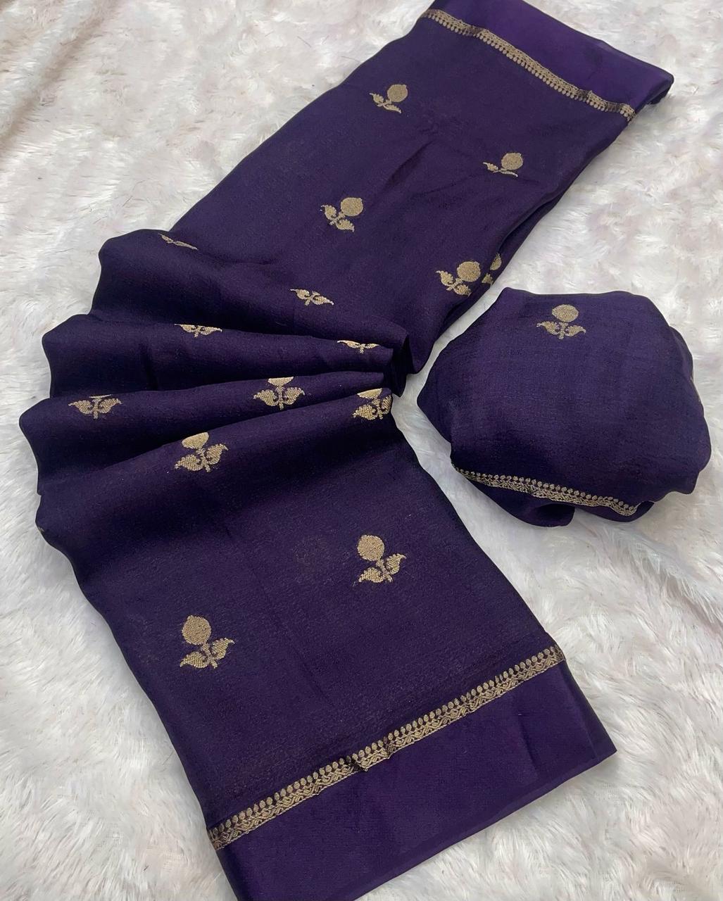 Elegant Woven Designer Saree with Minimal Motif Detailing and Rich Border : PURPLE