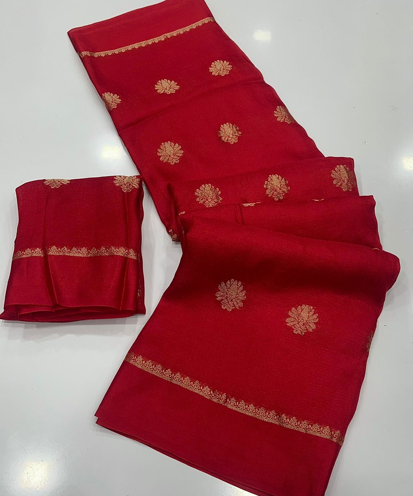 Soft Viscose Khadi Silk Designer Saree with Satin Border RED