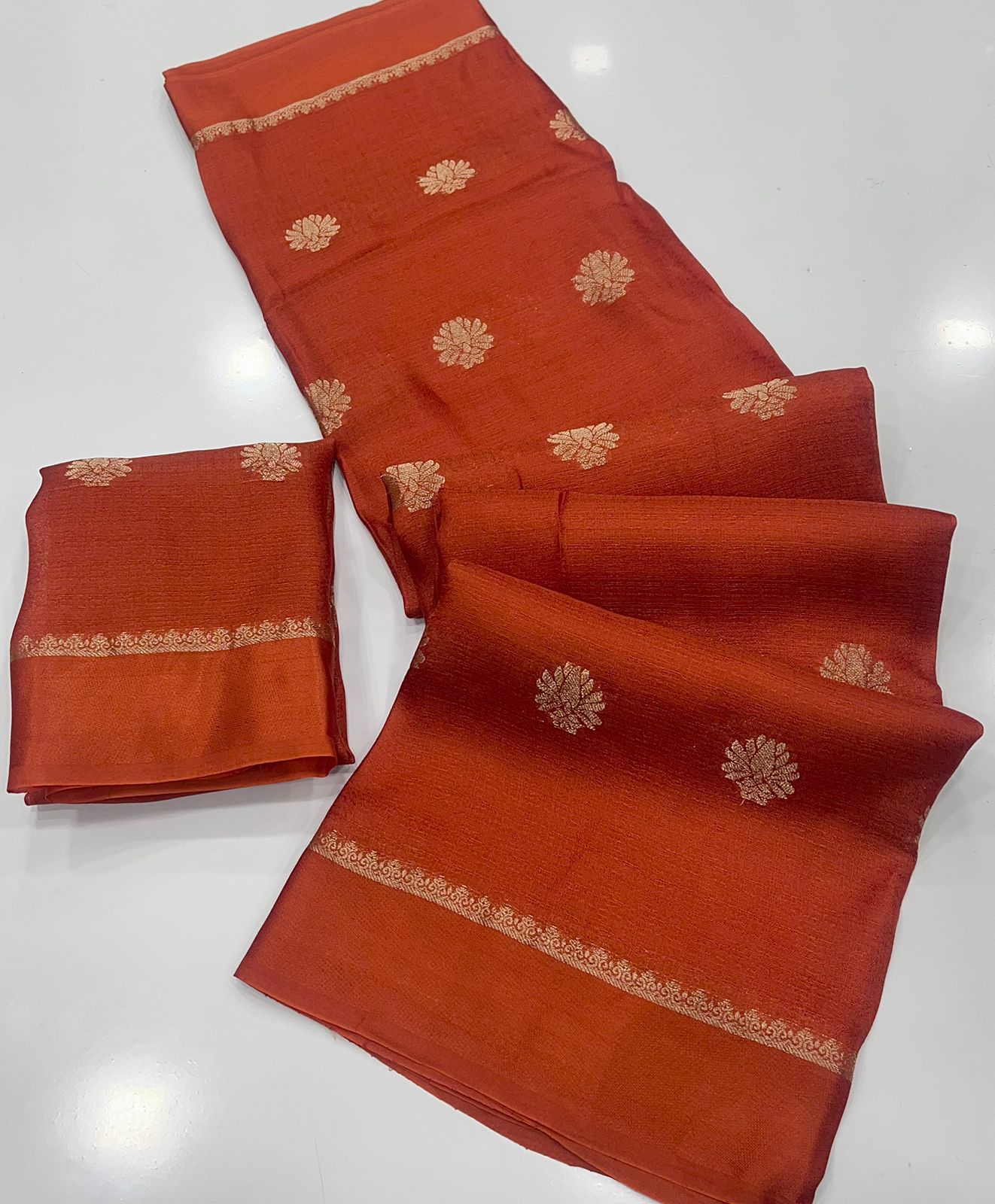 Soft Viscose Khadi Silk Designer Saree with Satin Border ORANGE