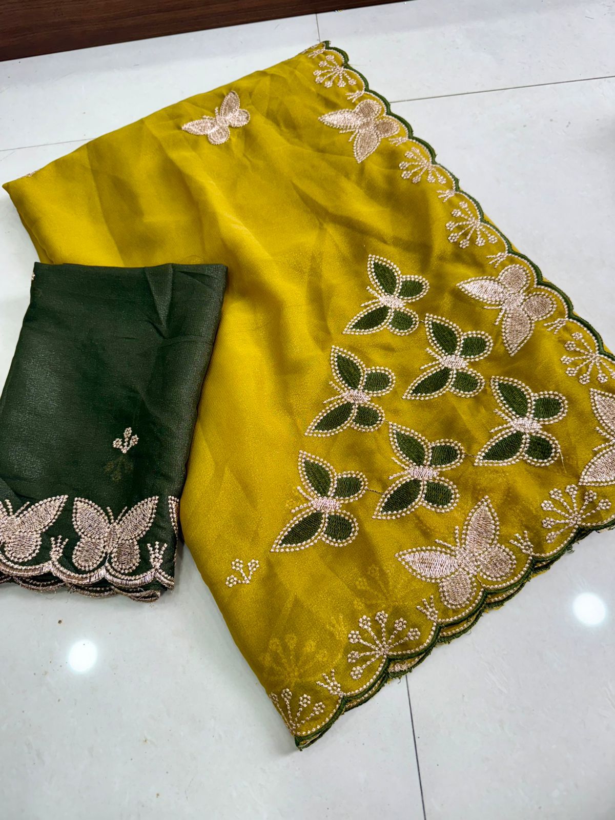 Designer Star Georgette Saree with Multi Embroidery Work - YELLOW