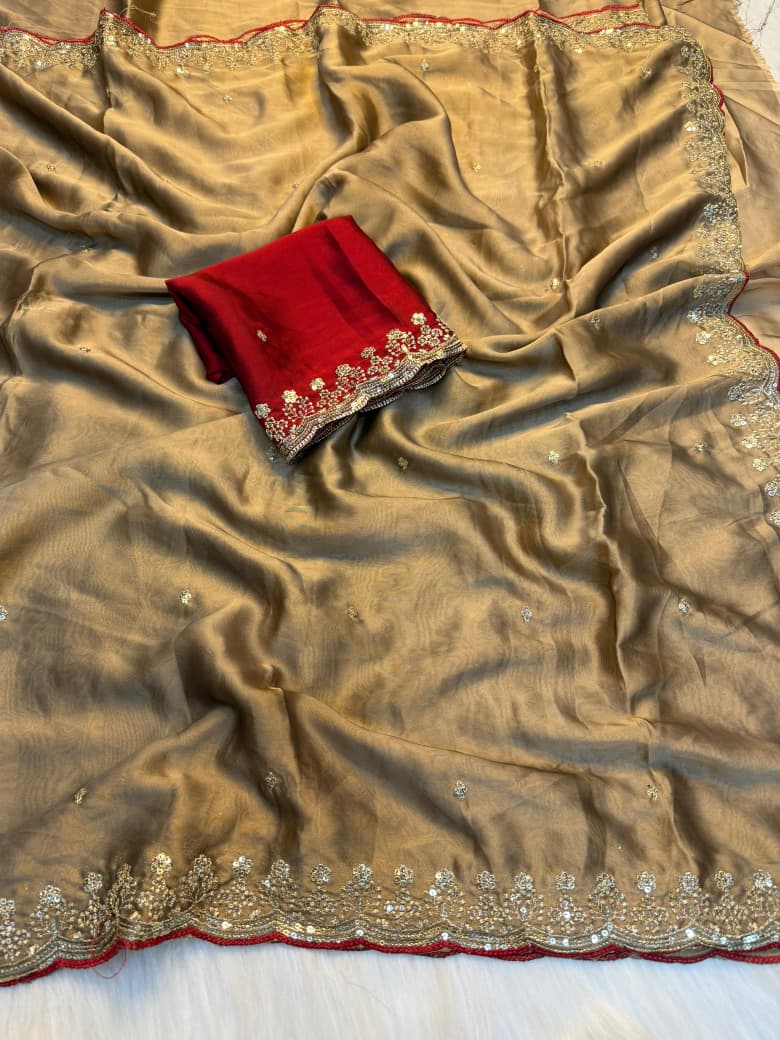 Heritage Function Wear Pure Soft Rangoli Silk Embroidery n Sequence Work Designer Saree With Blissful Blouse Piece - UN - Gold