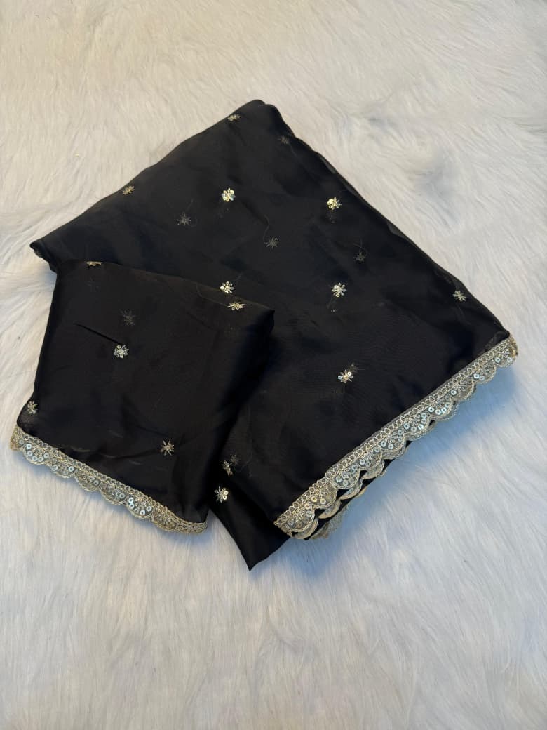 Pure Rangoli Silk Sequence Work Saree - BLACK