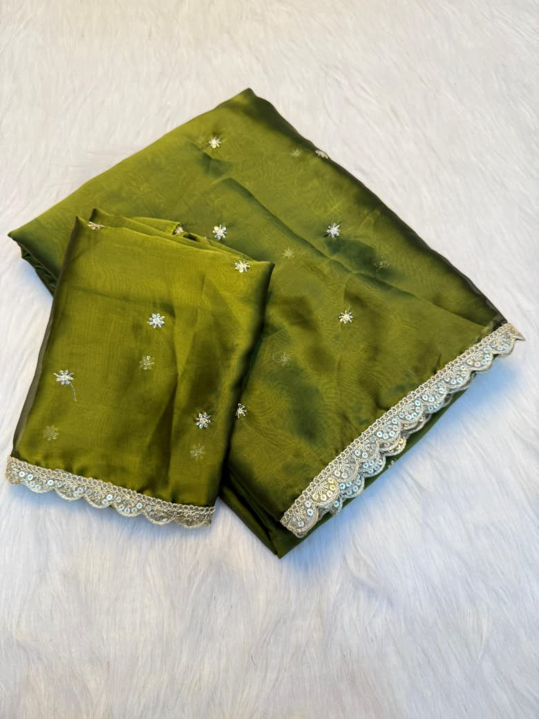 Pure Rangoli Silk Sequence Work Saree - PARROT