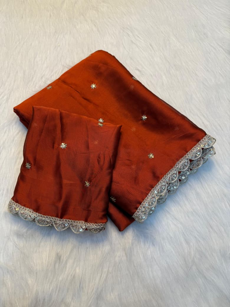 Pure Rangoli Silk Sequence Work Saree - ORANGE