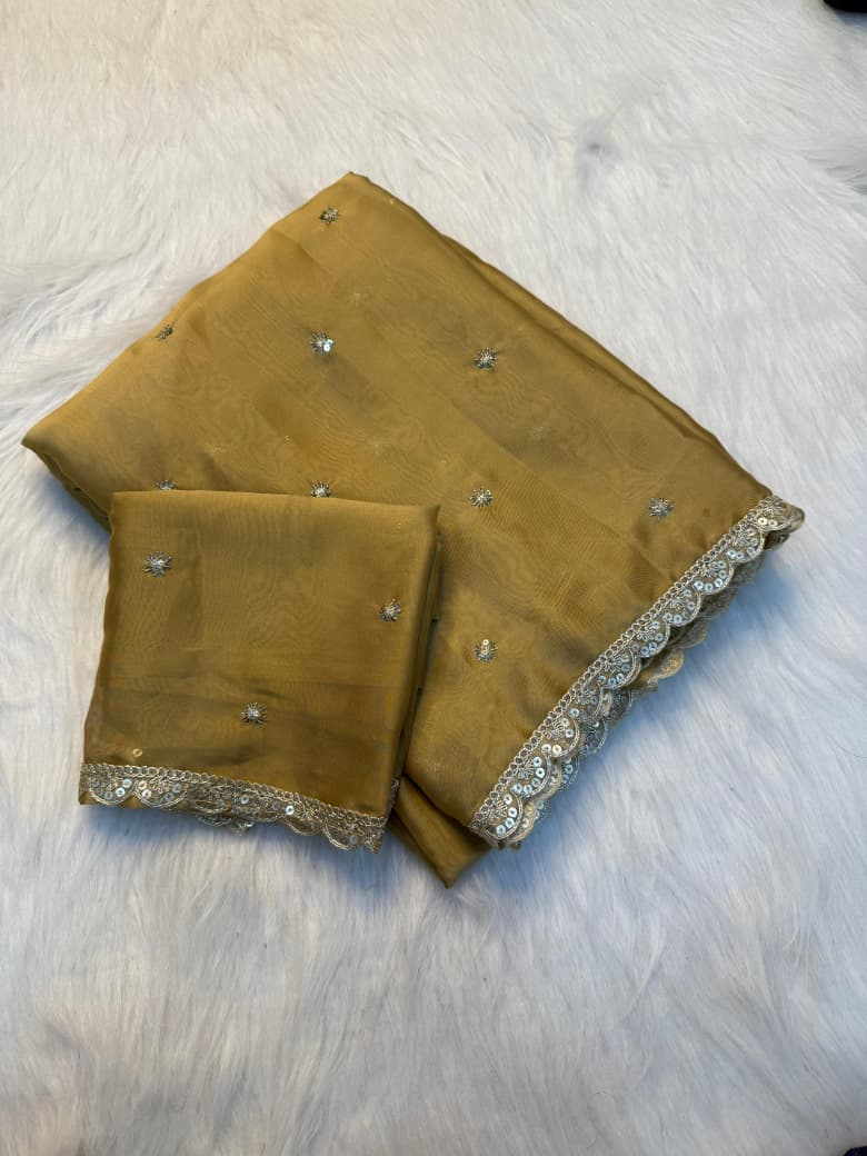 Pure Rangoli Silk Sequence Work Saree - CREAM