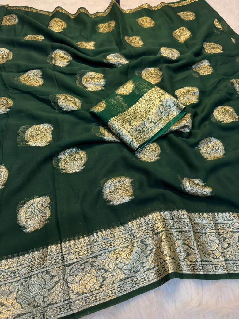 Traditional Soft Silk Zari Border Saree for Women - GREEN