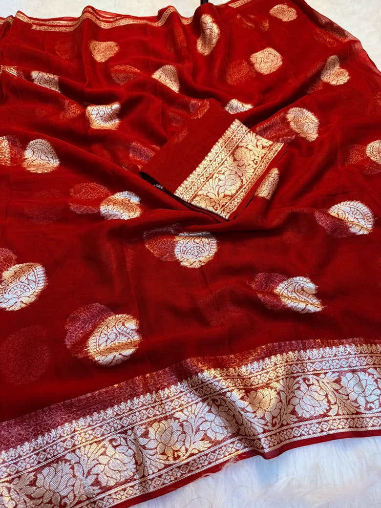 Traditional Soft Silk Zari Border Saree for Women - DARK RED