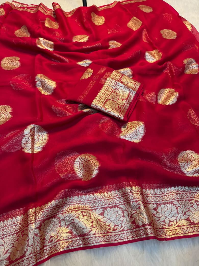 Traditional Soft Silk Zari Border Saree for Women - RED