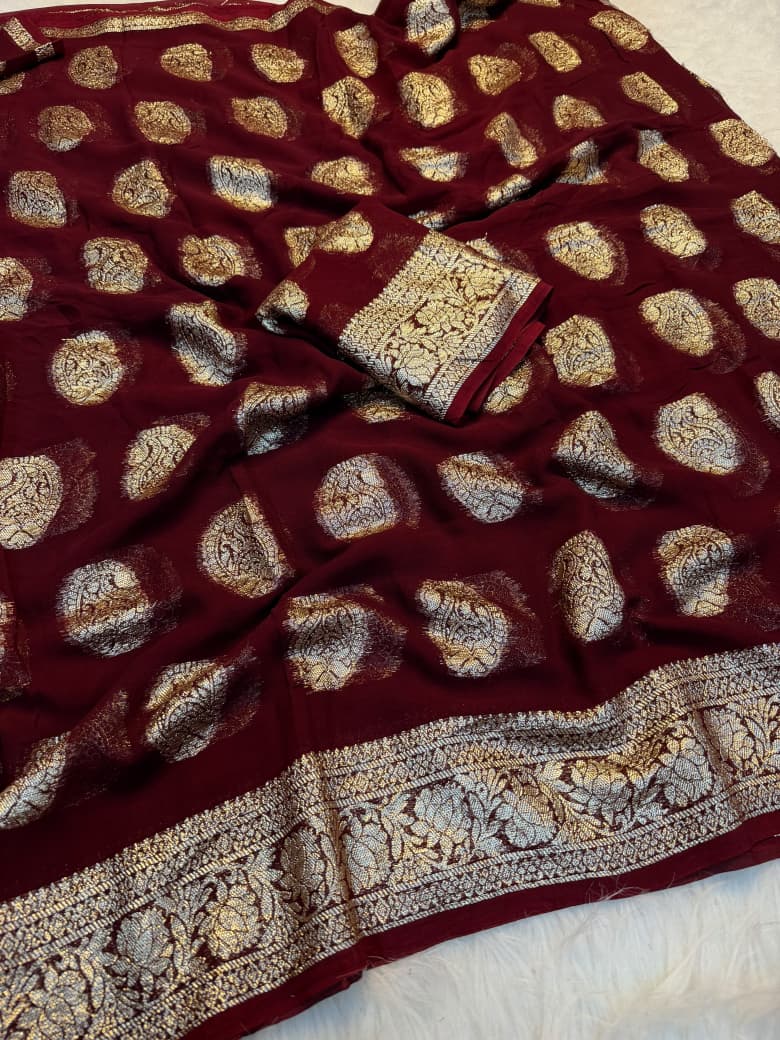 Traditional Soft Silk Zari Border Saree for Women - MAROON