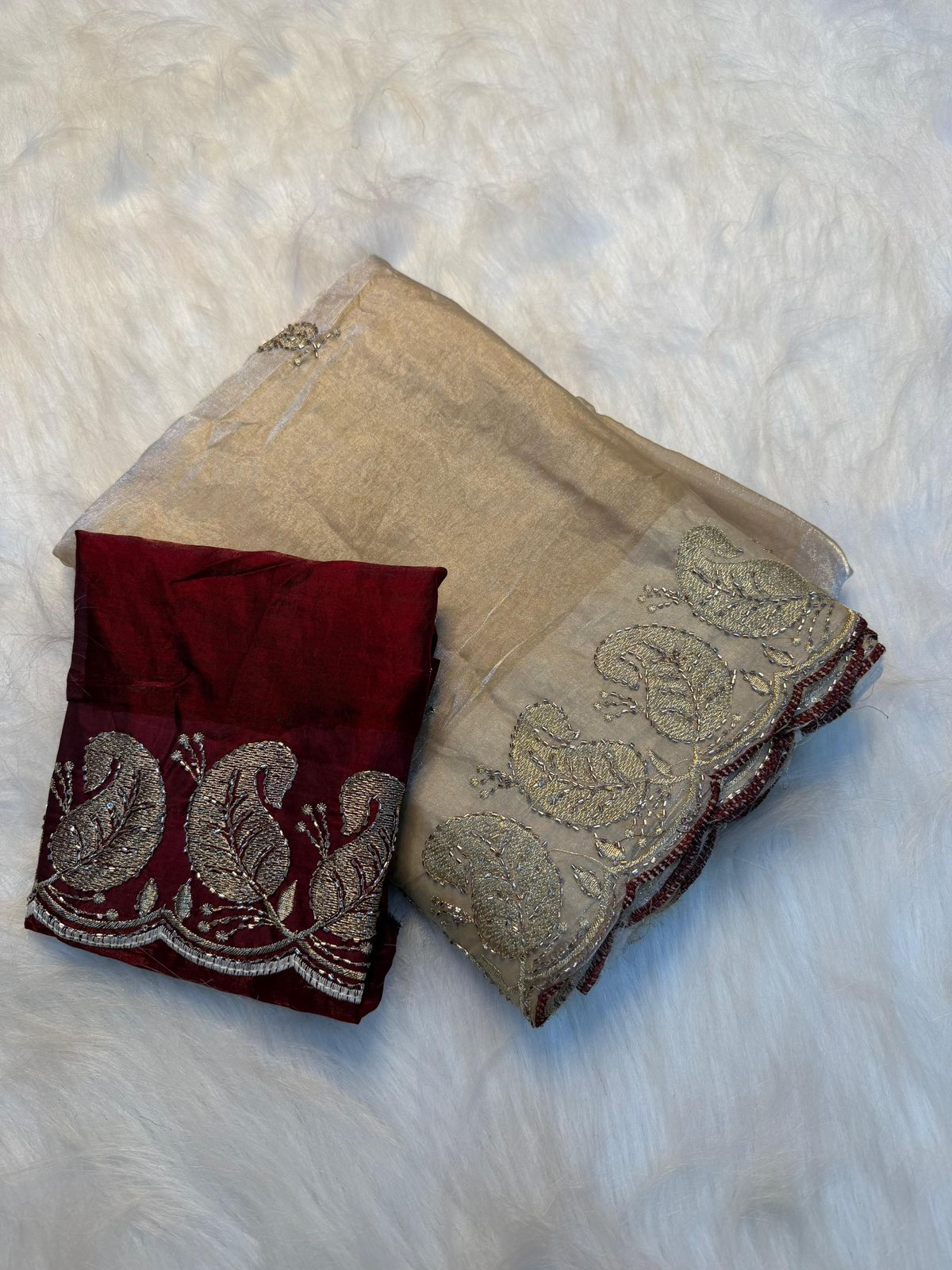 Majestic Paisley Space Silk Saree   -  BEIGE