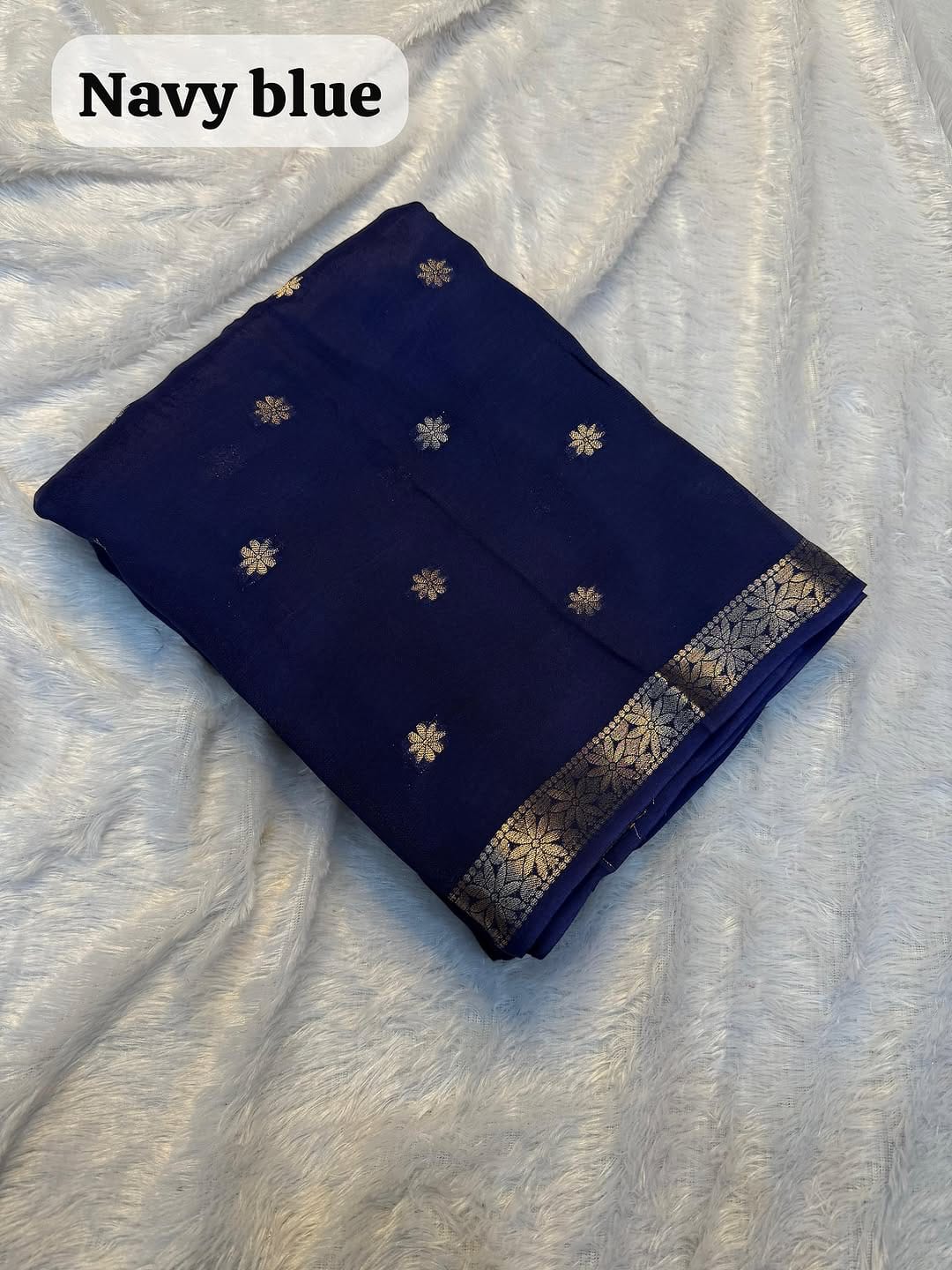 Premium Pure Viscose Weaving Jacquard Saree with Matching Blouse - NAVY BLUE