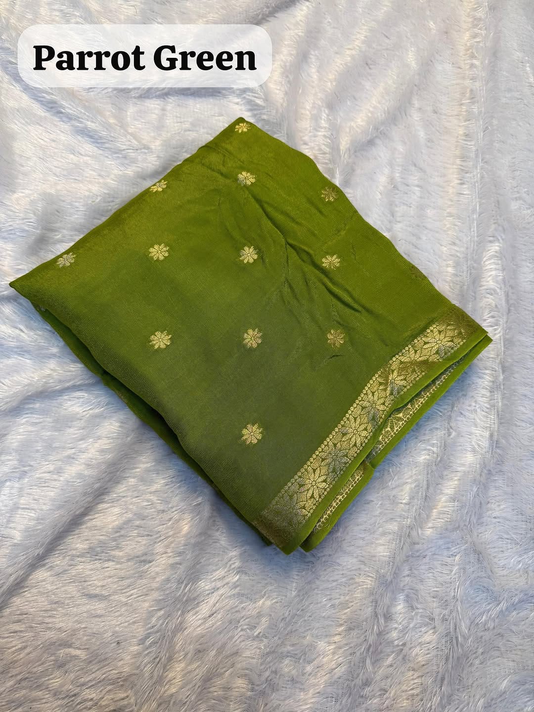 Premium Pure Viscose Weaving Jacquard Saree with Matching Blouse - PARROT GREEN