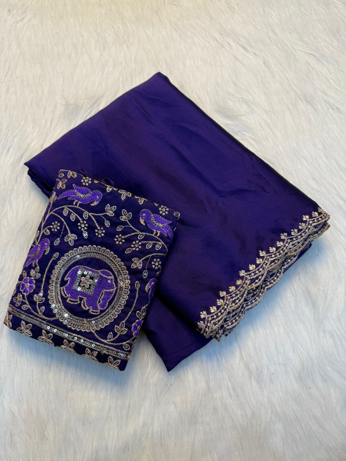 Gajlaxmi Embroidered Rangoli Saree  -PURPLE