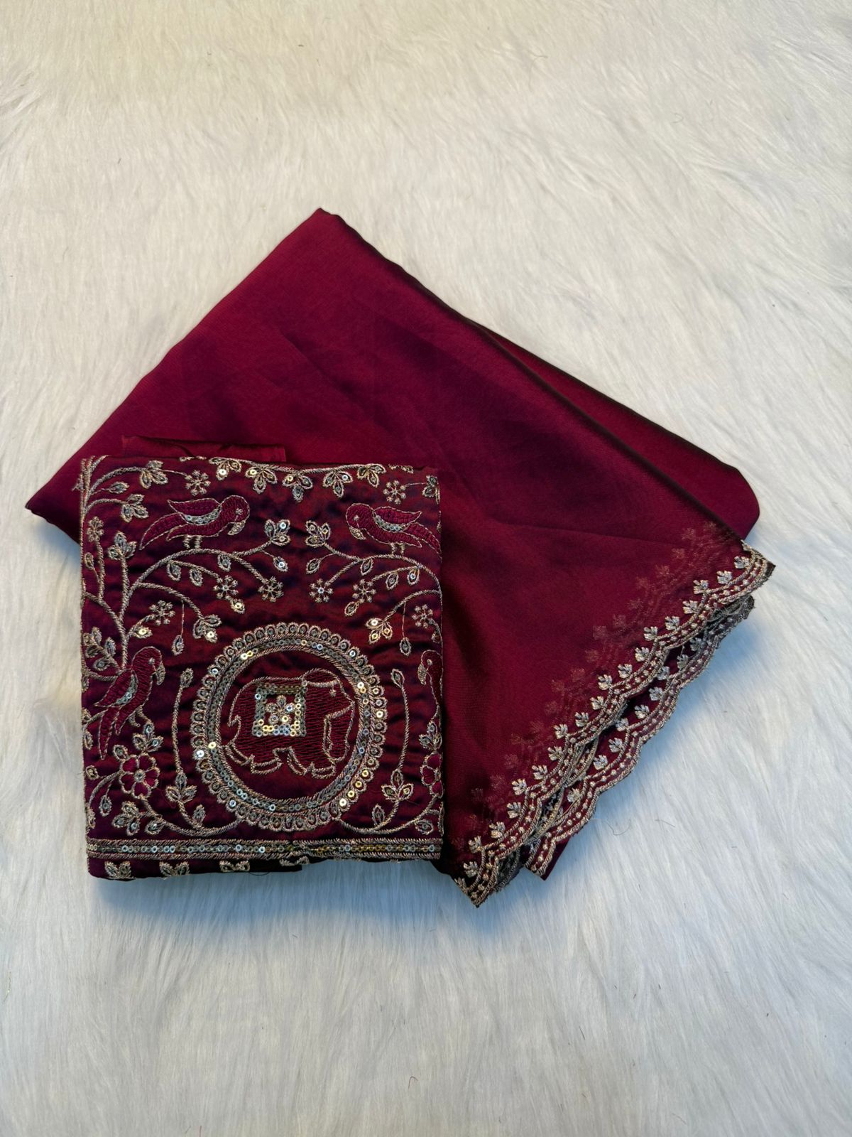 Gajlaxmi Embroidered Rangoli Saree  - MAROON