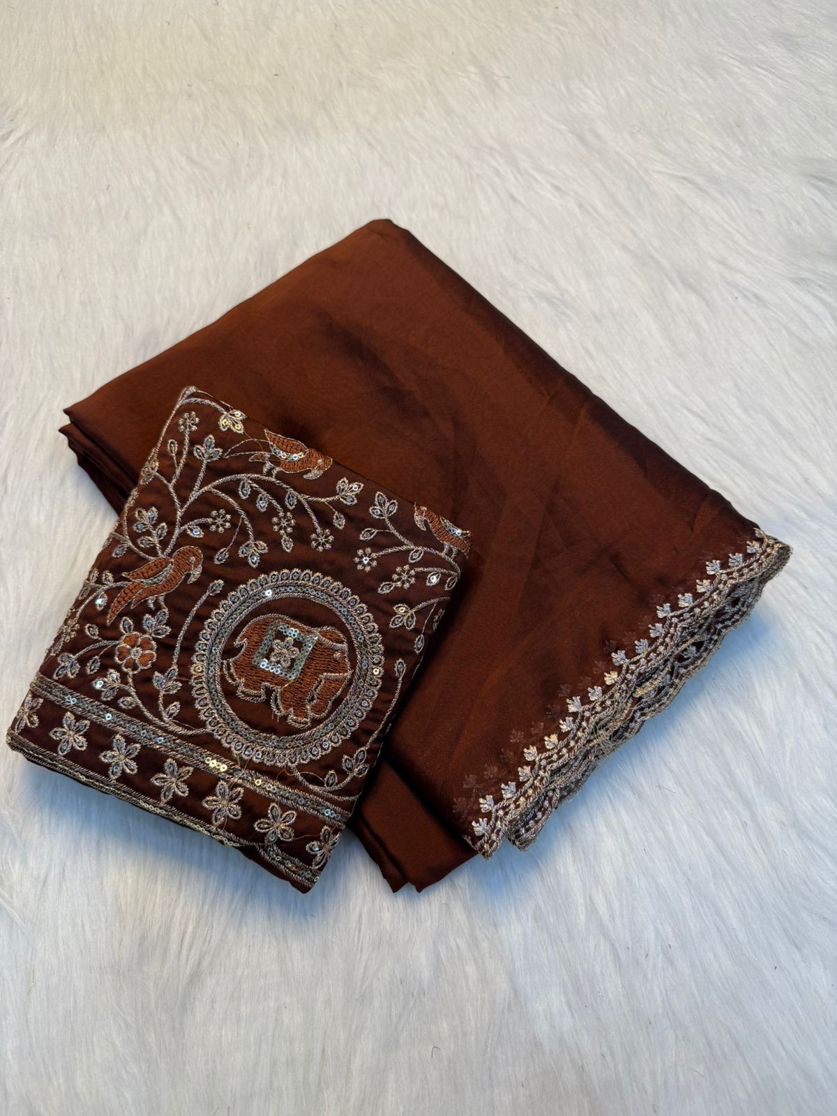 Gajlaxmi Embroidered Rangoli Saree  - BROWN