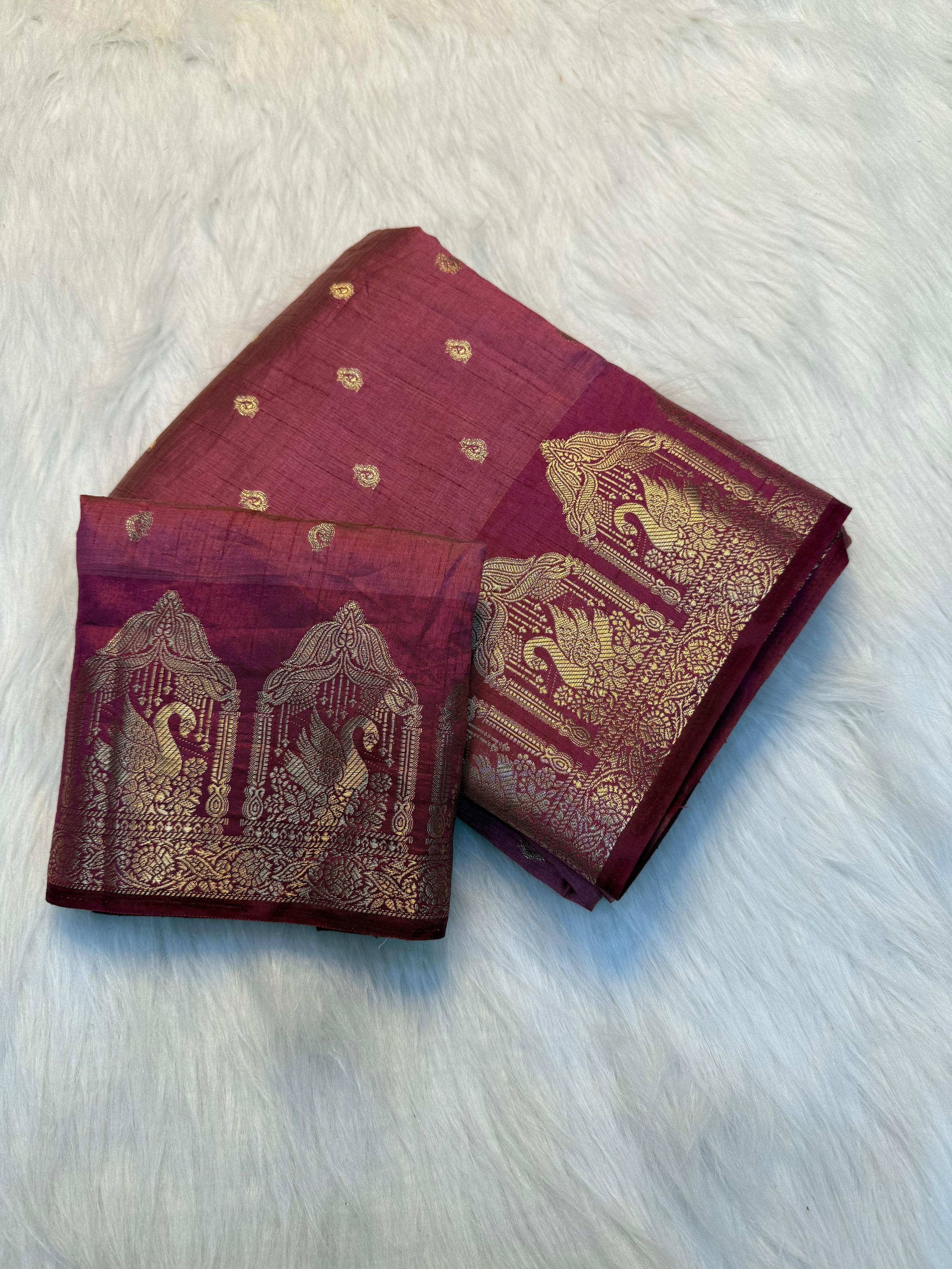 Royal Chit Pallu Tusser Silk Saree- MAGENTA WINE