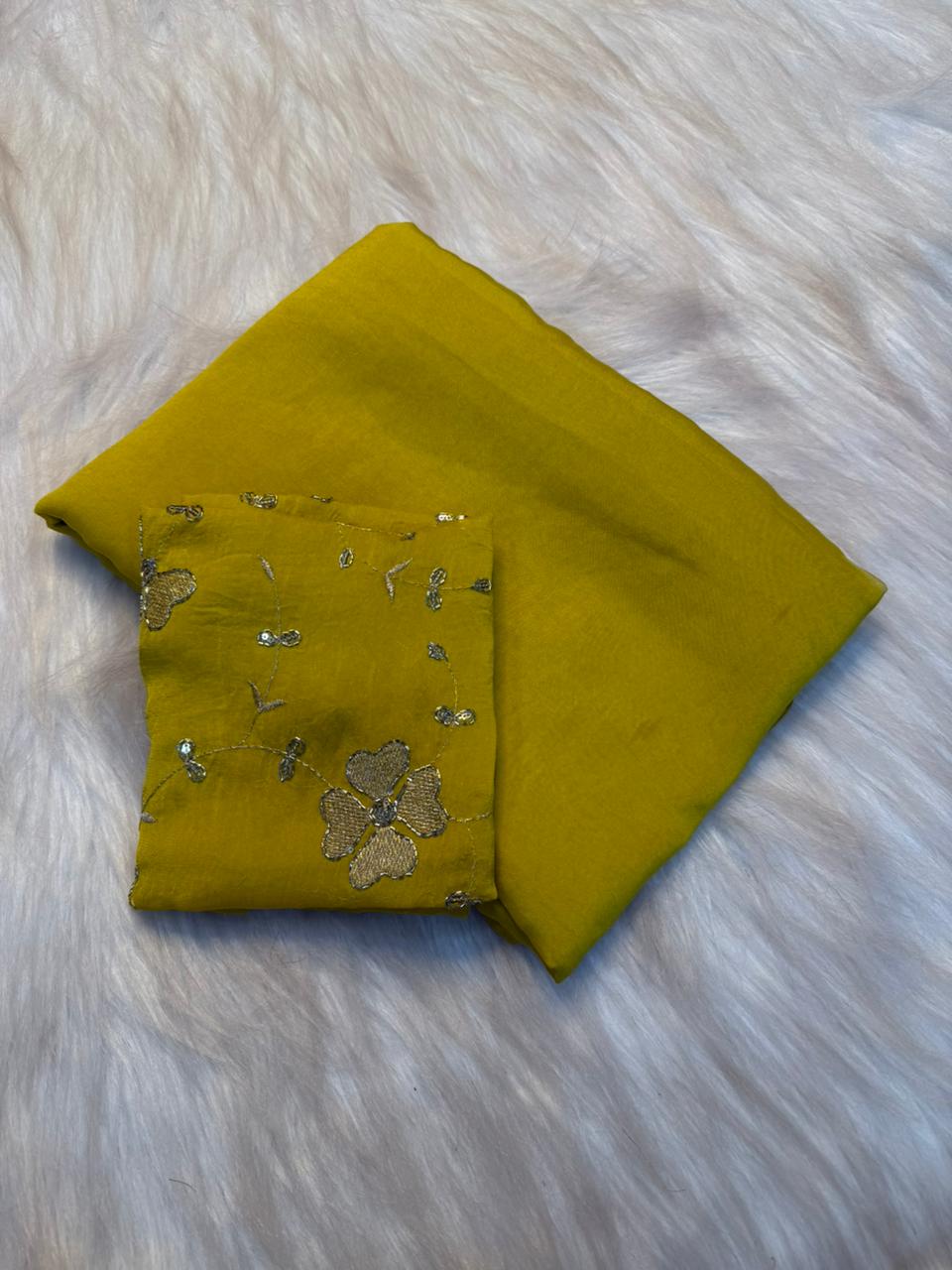 Elegant Rangoli Crush Saree with Sequins & Bits Work Designer Blouse - YELLOW