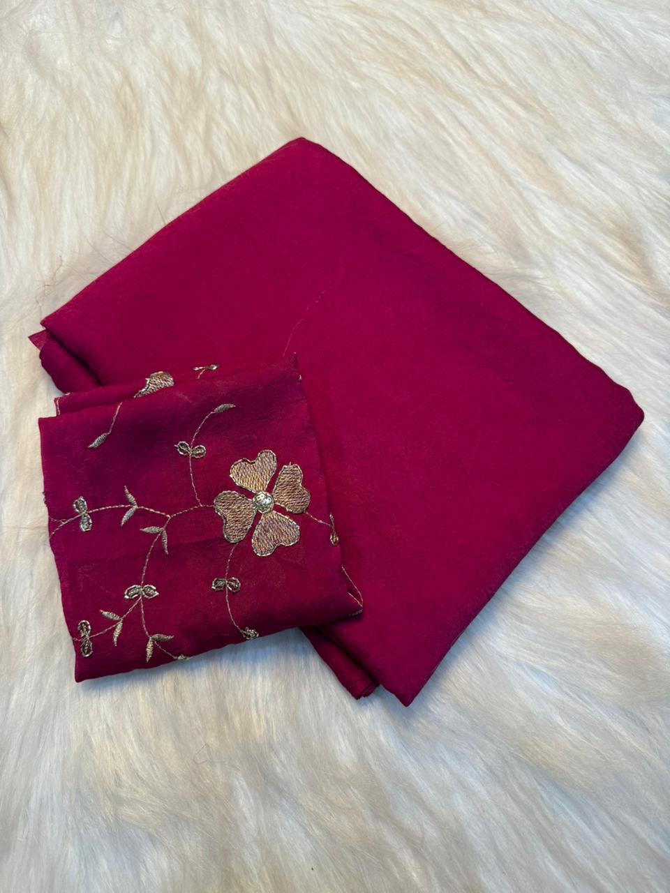 Elegant Rangoli Crush Saree with Sequins & Bits Work Designer Blouse - DARK PINK