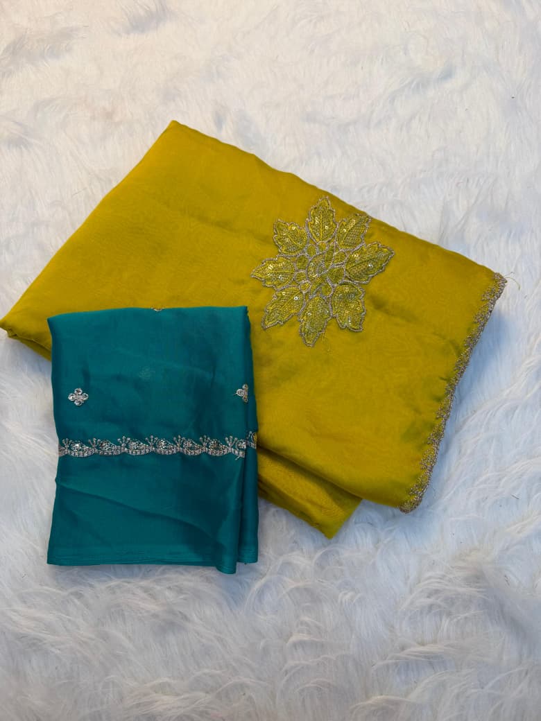 Royal Sparkle Rangoli Silk Saree - YELLOW