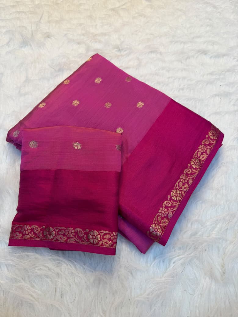 Premium Soft Tusser Silk Traditional Saree with Chit Pallu - PINK