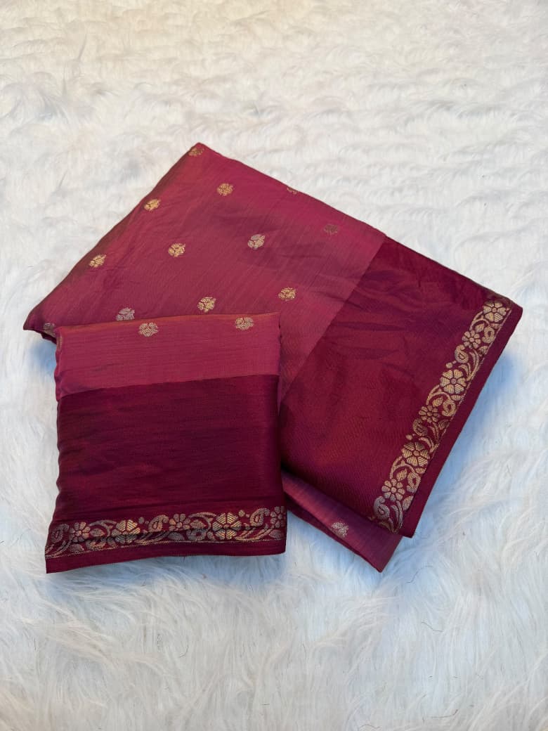Premium Soft Tusser Silk Traditional Saree with Chit Pallu - ONION PINK