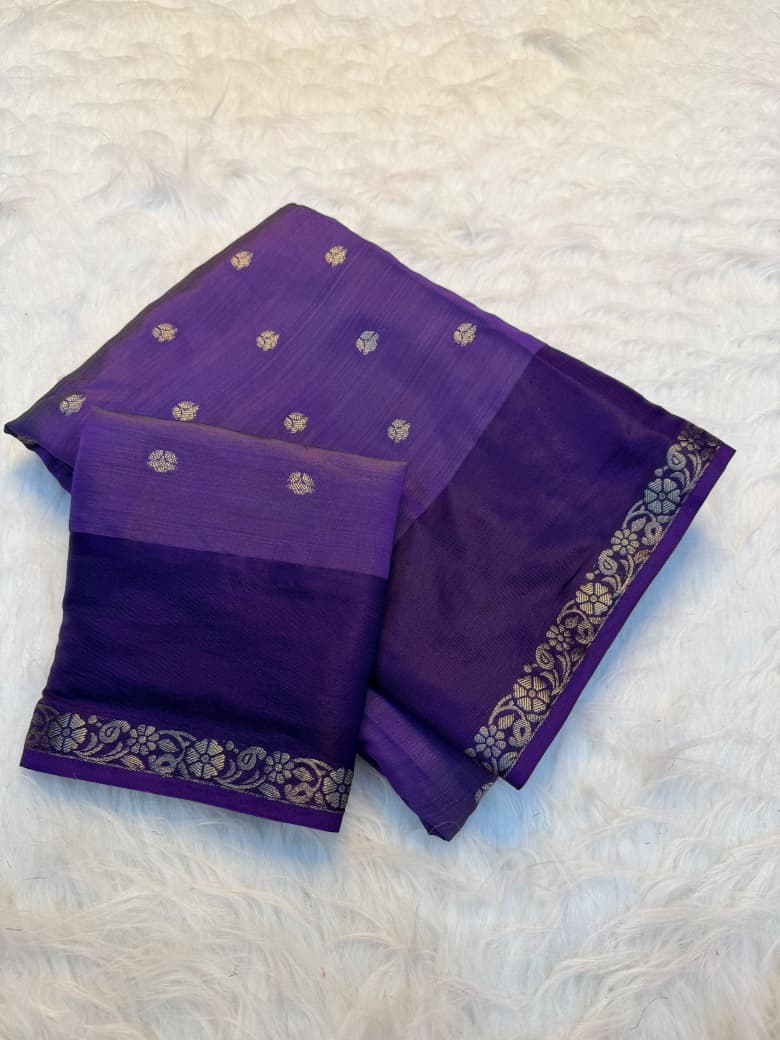 Premium Soft Tusser Silk Traditional Saree with Chit Pallu - PURPLE