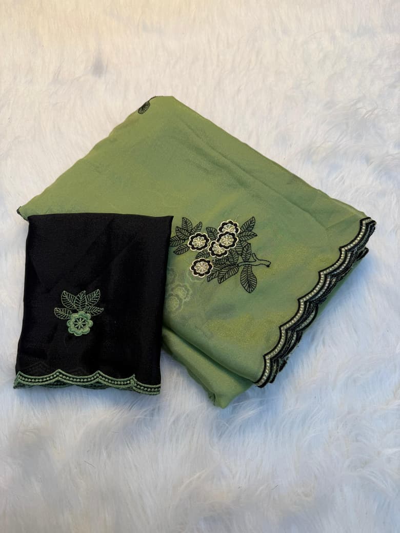 Premium Rangoli Silk Embroidery Saree - PISTA
