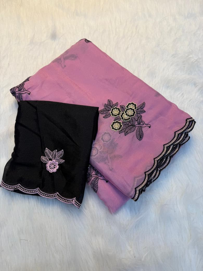 Premium Rangoli Silk Embroidery Saree - PINK