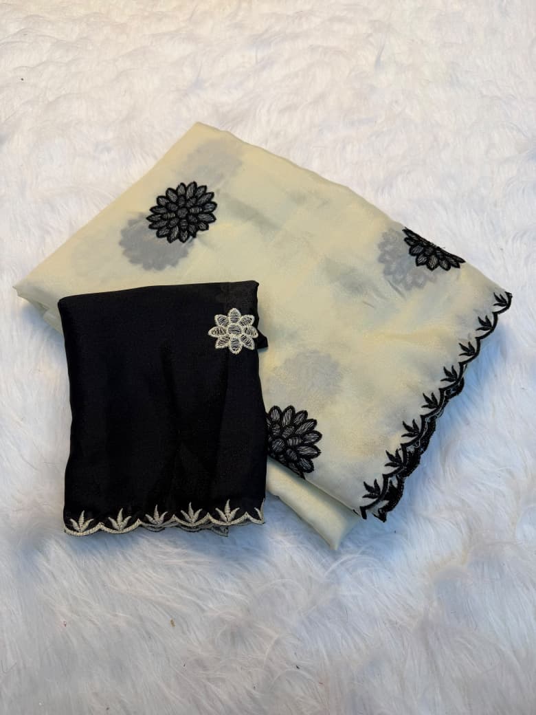 Royal Rangoli Silk Saree With Embroidery Thread Work - OFF WHITE