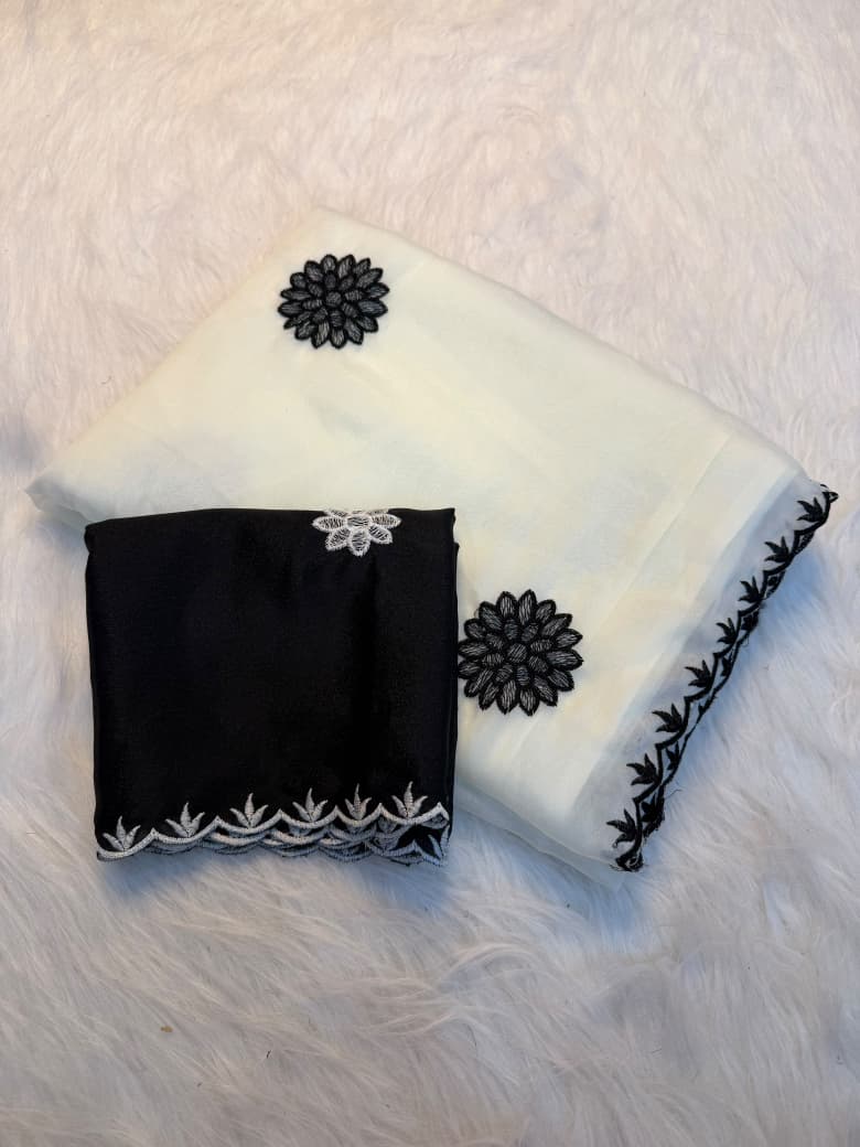 Royal Rangoli Silk Saree With Embroidery Thread Work -  WHITE